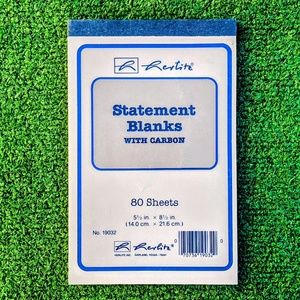 Herlitz Statement Blanks with Carbon Paper 80 Sheets 5.5" x 8.5 No. 19032 Pad